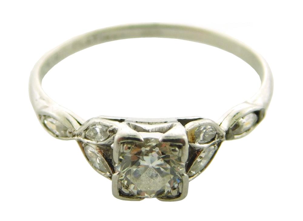 Appraisal: JEWELRY Platinum Edwardian Diamond Engagement Ring delicate Edwardian engagement mounting