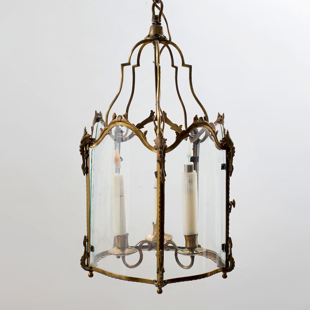 Appraisal: Louis XV Style Gilt-Metal Three-Light Lantern Fitted with glass panels