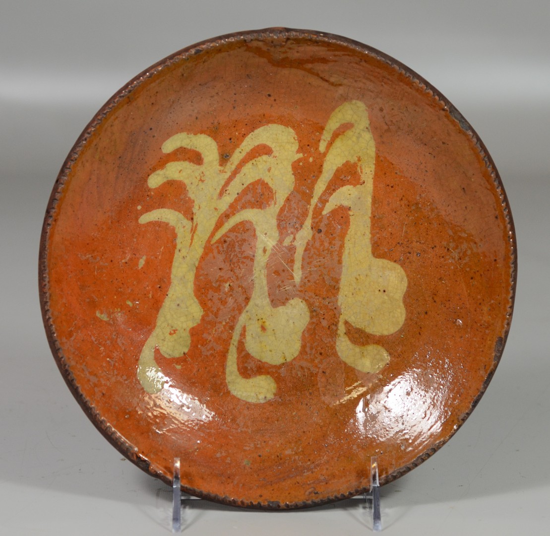 Appraisal: Slip decorated redware plate dia minor edge roughness