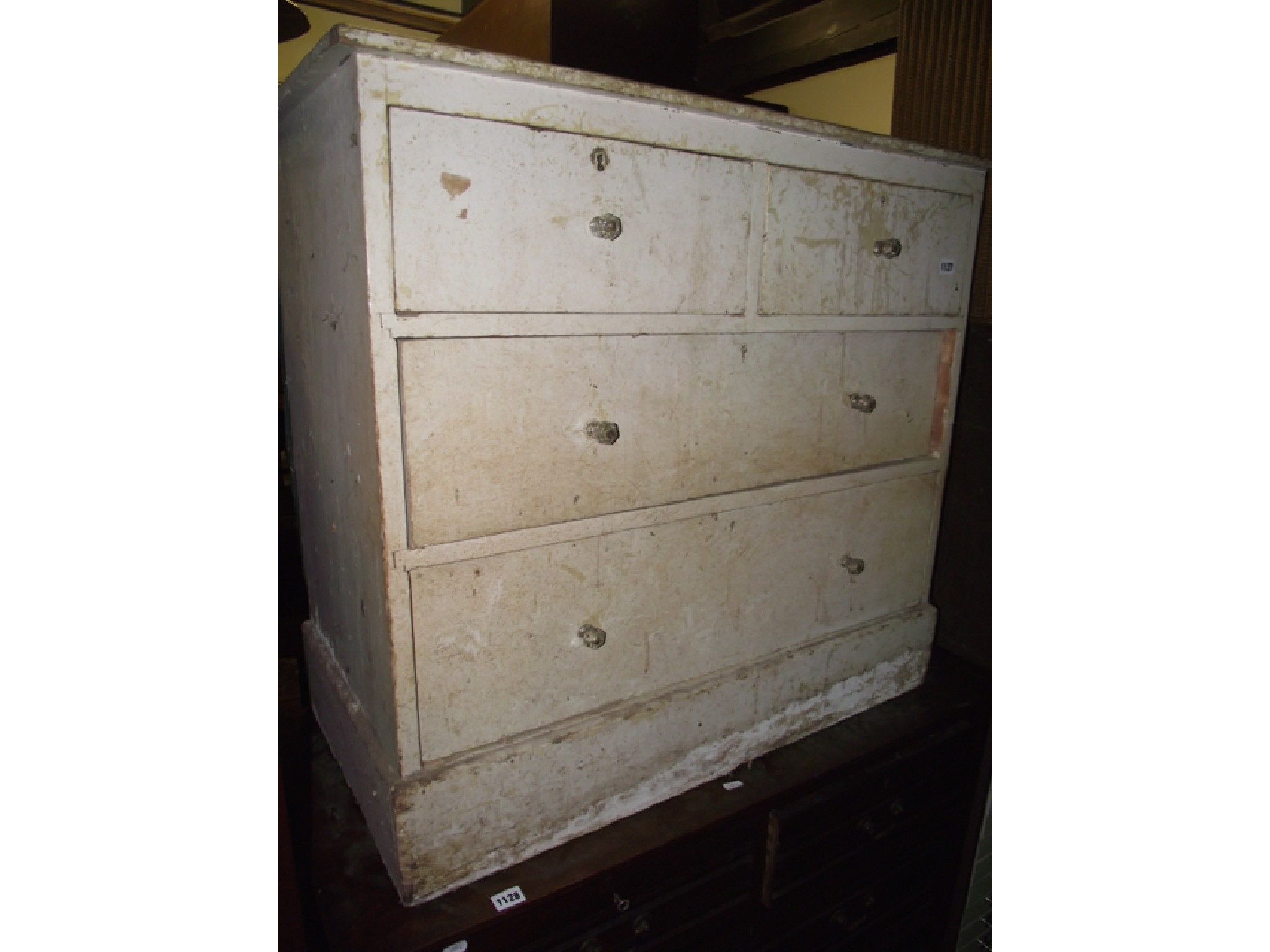 Appraisal: A small Victorian painted pine bedroom chest of two long