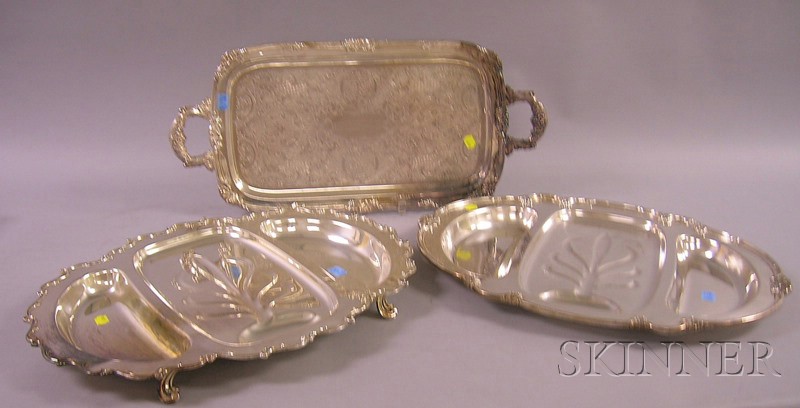 Appraisal: Three Silver Plated Platters and Trays two meat trays and