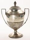 Appraisal: URN - English sterling two handled covered urn with armorial