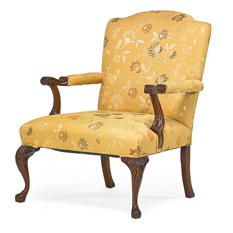 Appraisal: GEORGE II STYLE LIBRARY ARMCHAIR Condition Report