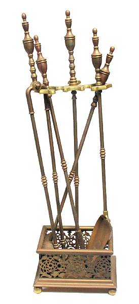 Appraisal: A George III style brass fireside set height in width