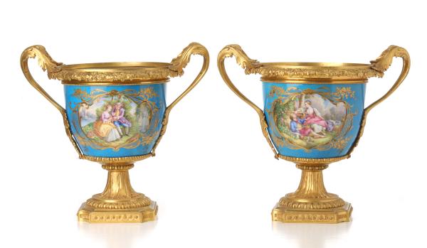 Appraisal: FINE TH CENT SEVRES PORCELAIN AND BRONZE WINE COOLERSThe fine