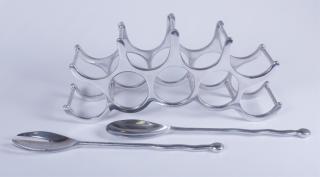 Appraisal: Aluminum Salad Serving Set Wine Rack Modern cast aluminum items