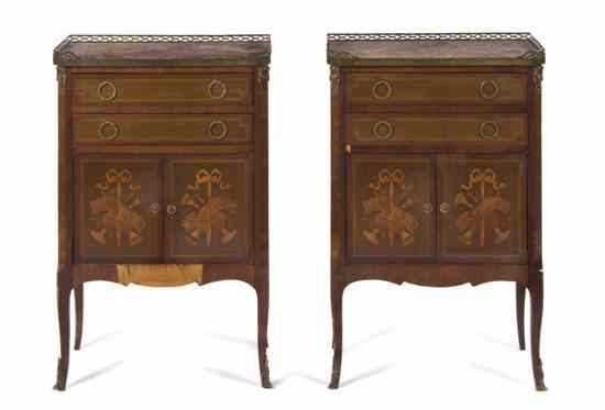 Appraisal: A Pair of Louis XVI Style Marquetry Side Cabinets each