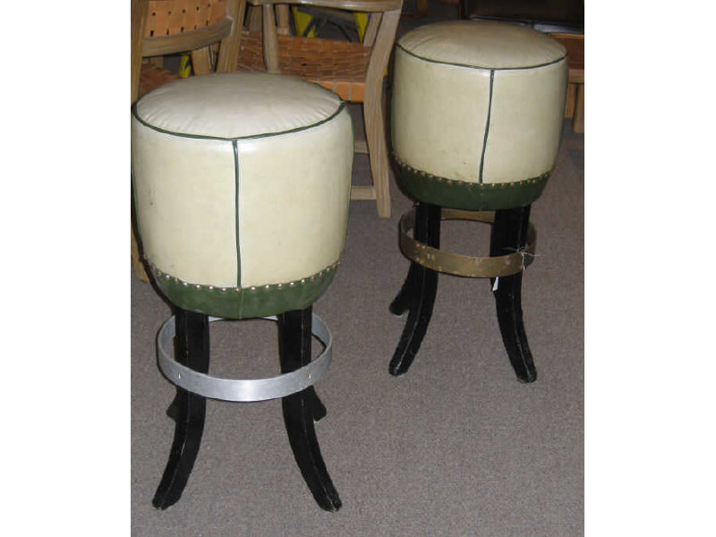 Appraisal: PAIR ART DECO BARSTOOLS the upholstered hat-form seats raised on