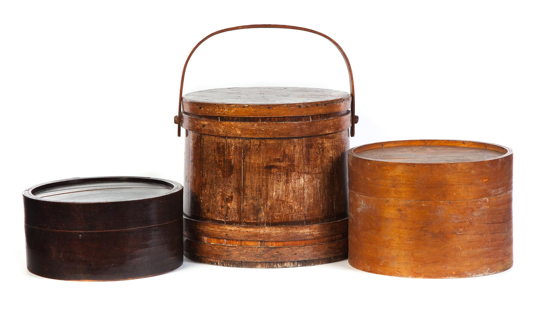 Appraisal: TWO LIDDED PANTRY BOXES AND A LIDDED BUCKET American nd