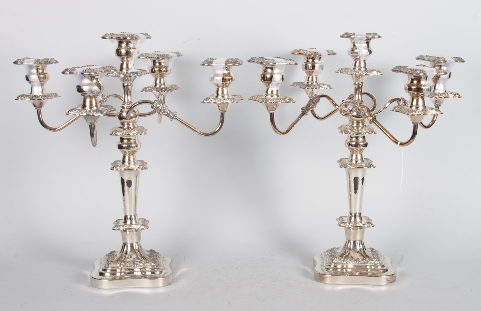 Appraisal: Pair of Sheffield silver-plated -light candelabra in H