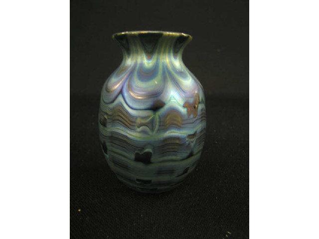 Appraisal: Lotton Art Glass Vase superb blue aurene wave and drapery