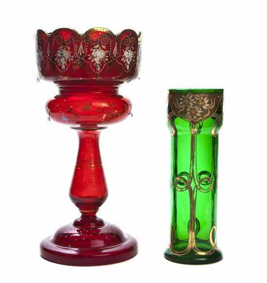 Appraisal: Two Continental Enameled Glass Articles comprising a girandole and a