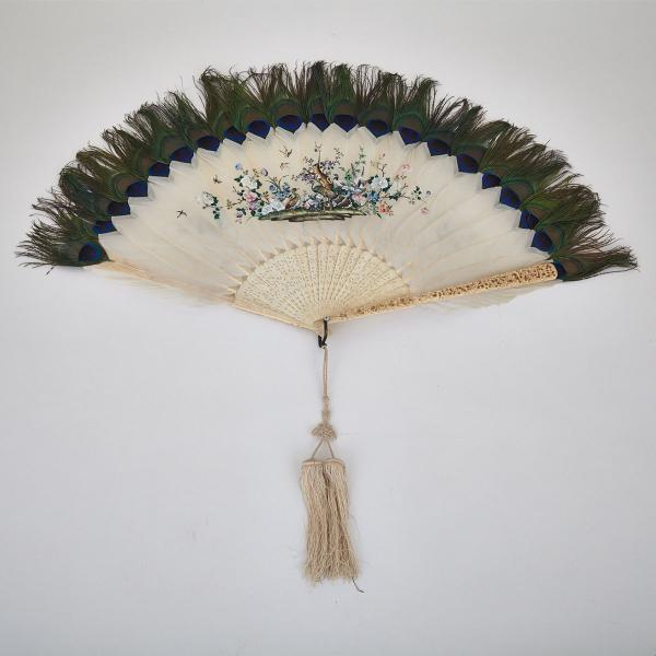 Appraisal: Export Ivory and Peacock Feather Fan with box Late th