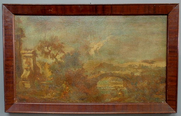 Appraisal: Italian oil painting of a classical Roman landscape done in