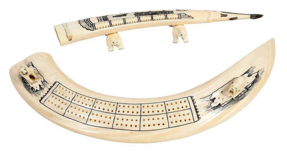 Appraisal: Two Inuit Carved Marine Ivory Cribbage Boards th century carved