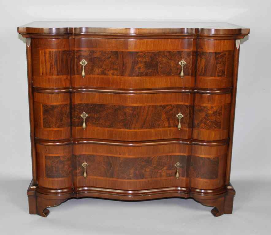 Appraisal: TROUVAILLES ITALIAN BAROQUE STYLE INLAID WALNUT COMMODE Bearing label from