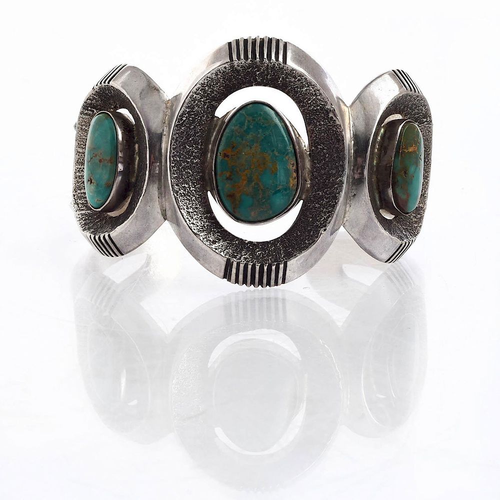 Appraisal: NATIVE AMERICAN STONE SILVER AND TURQUOISE CUFF C approx Weight