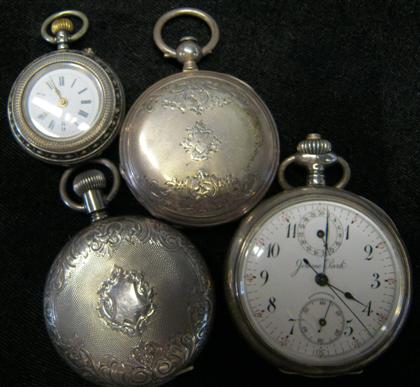 Appraisal: Four silver pocket watchesOne G Reymon hunting case lady's pocket