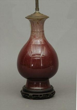 Appraisal: Chinese Flamb -Glazed Bottle-Form Vase Mounted as a Lamp Vase