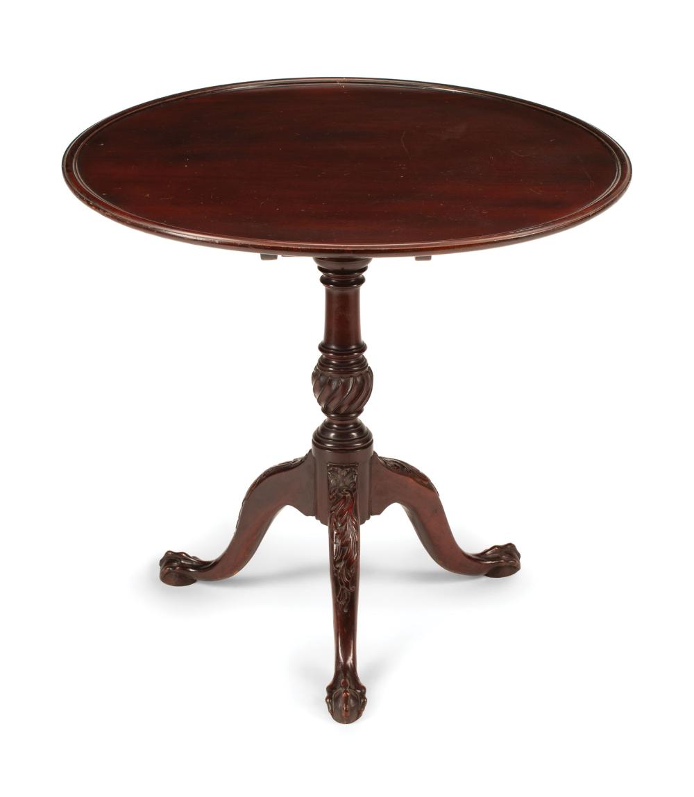 Appraisal: Antique Georgian Mahogany Tilt-Top Tea Table dished top spiral twist