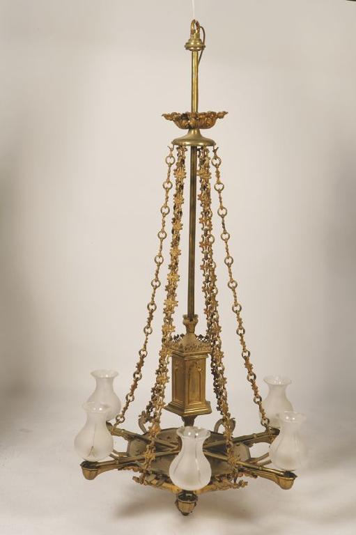 Appraisal: A LARGE GILT METAL GOTHIC REVIVAL CHANDELIER with six candle