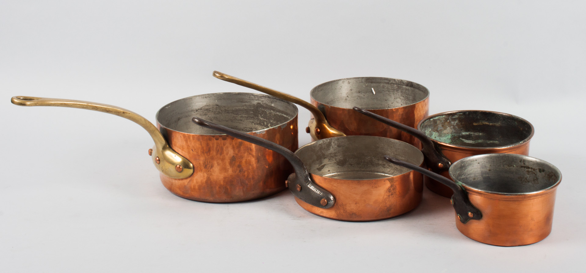 Appraisal: Five pieces of French copper cookware each copper body with