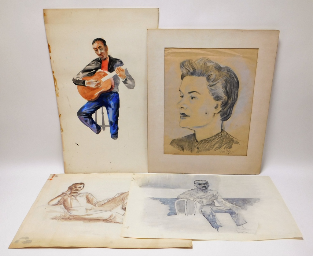 Appraisal: PC GORDON STEELE WC PAINTING DRAWING STUDIES New York -