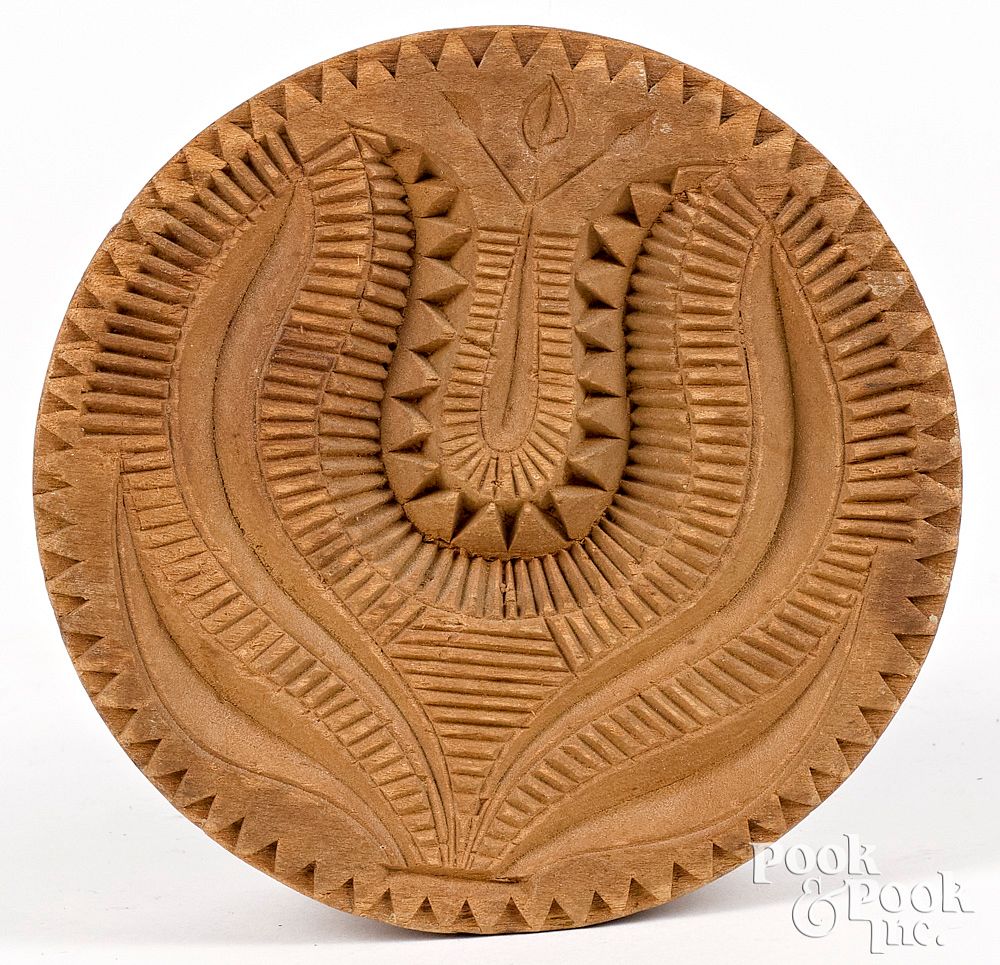 Appraisal: Carved maple butterprint th c Carved maple butterprint th c