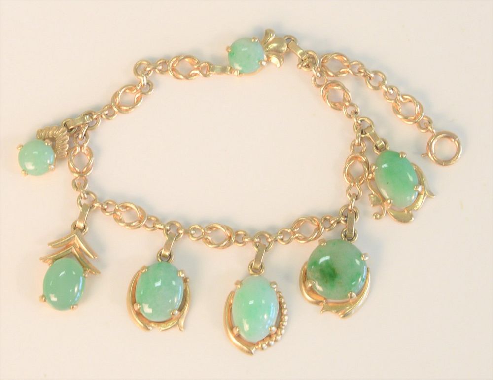 Appraisal: K and Green Jade Bracelet total weight grams Provenance Estate