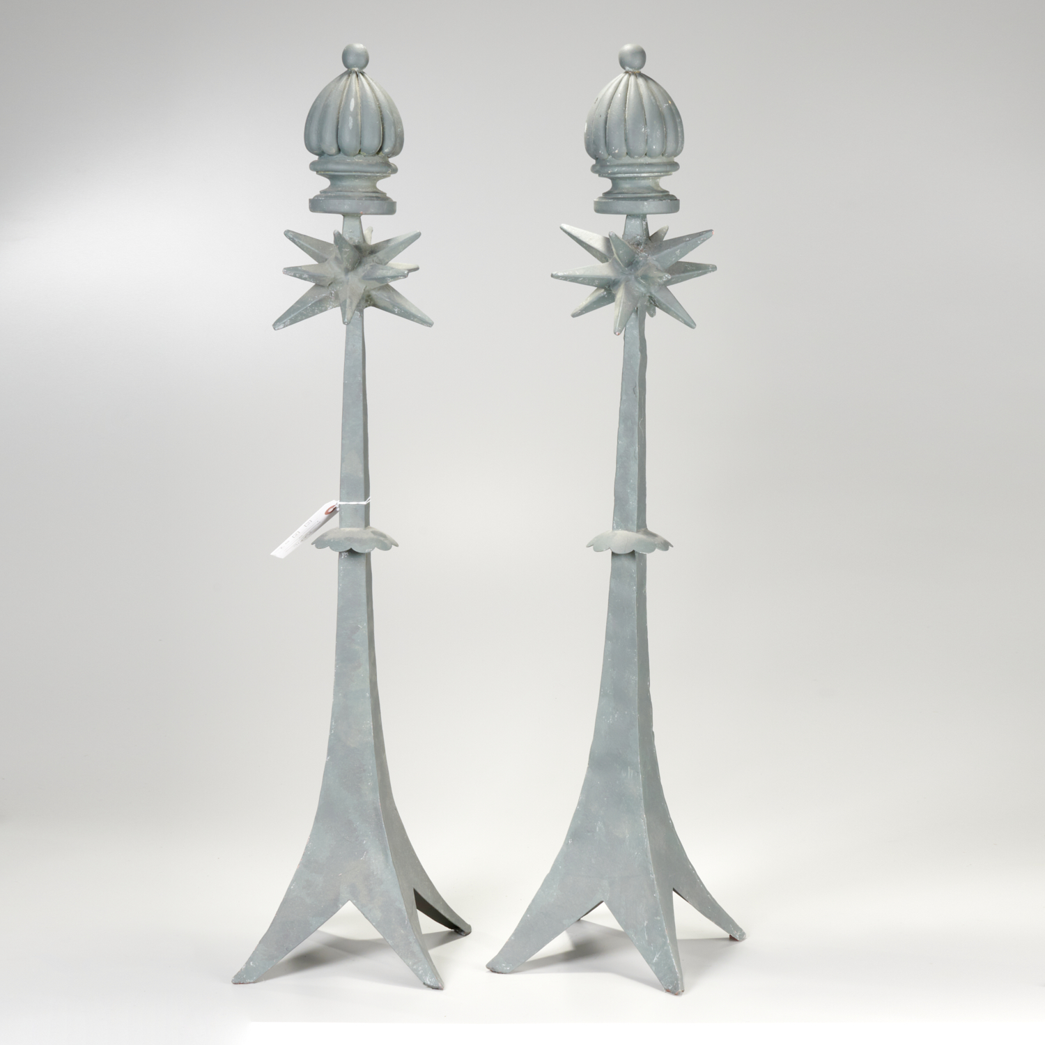 Appraisal: PAIR FRENCH DECORATIVE SPIRE ORNAMENTS th c gray patinated candle