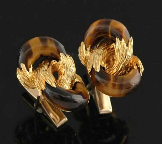 Appraisal: A pair of tigers eye cufflinks by Kuchinsky Each cufflink