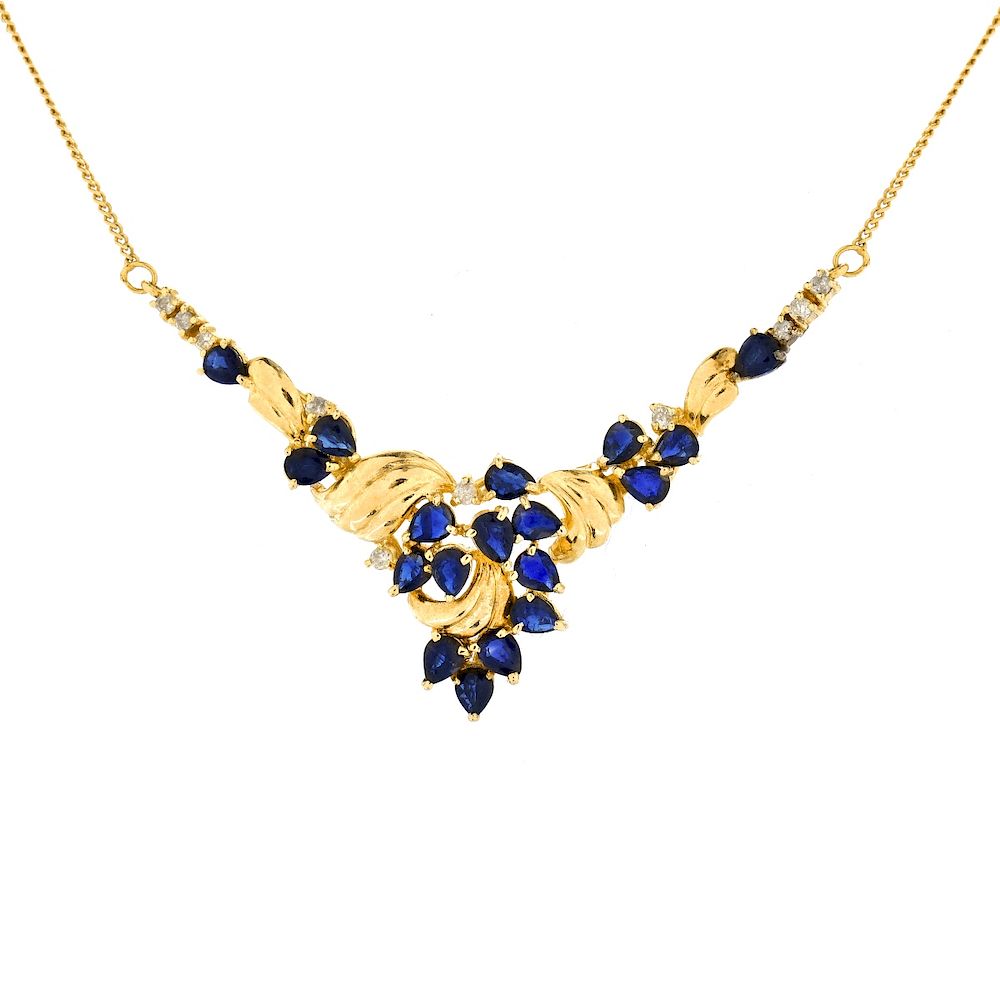 Appraisal: Vintage Sapphire and K Gold Necklace Vintage Pear Shape Sapphire