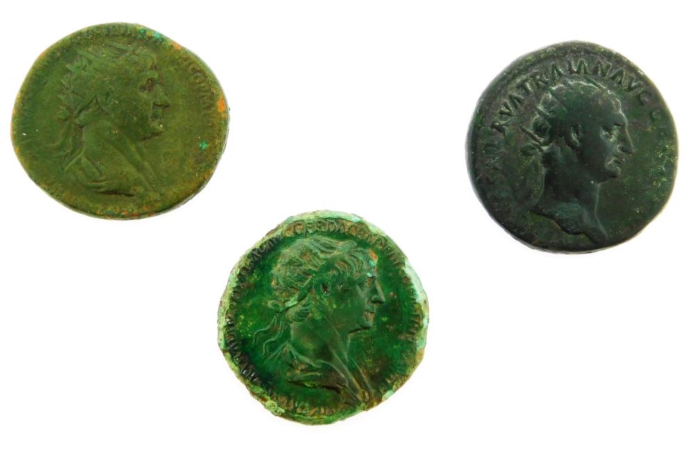 Appraisal: COINS Ancient Rome Trajan - AD Trio Ae Dupondius Trajan