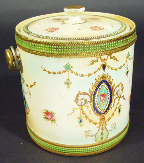 Appraisal: Edwardian Crown Devon china biscuit barrel and cover hand enamelled