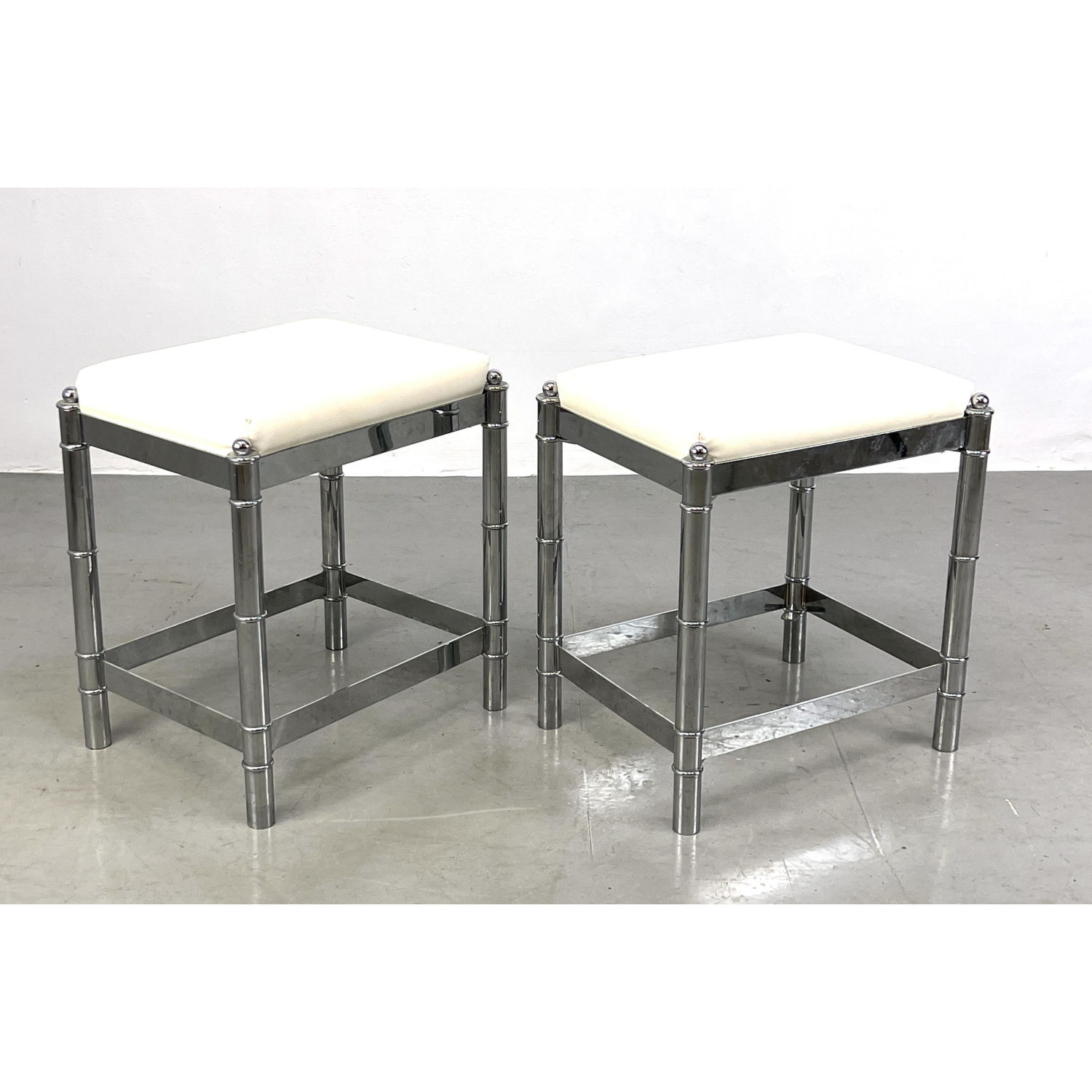 Appraisal: Pair chrome faux bamboo decorator stools Dimensions H inches W