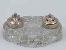 Appraisal: A Russian silver mounted double ink stand with cut glass