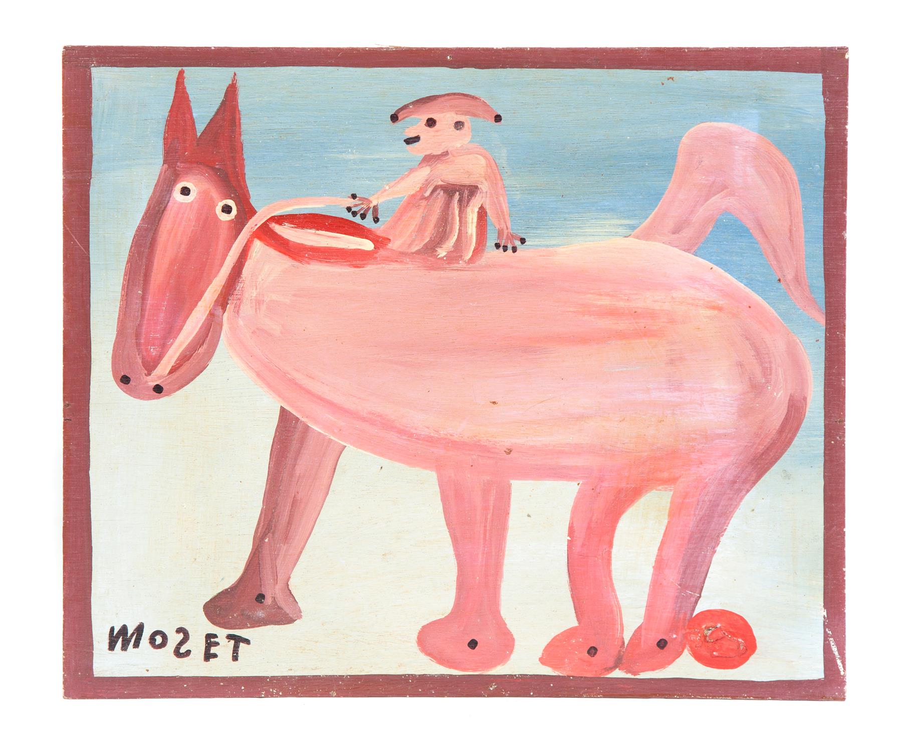 Appraisal: PINK HORSE AND RIDER BY MOSE TOLLIVER ALABAMA - Acrylic