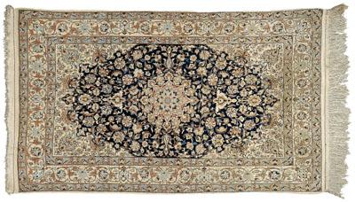 Appraisal: Finely woven Nain rug central cartouche on cobalt field on