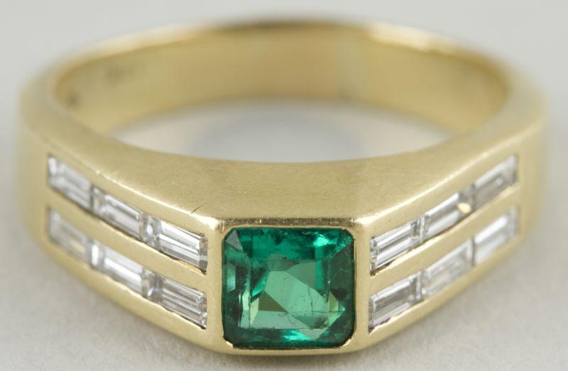 Appraisal: KT Yellow Gold Man's Emerald Diamond Ring with flat shank