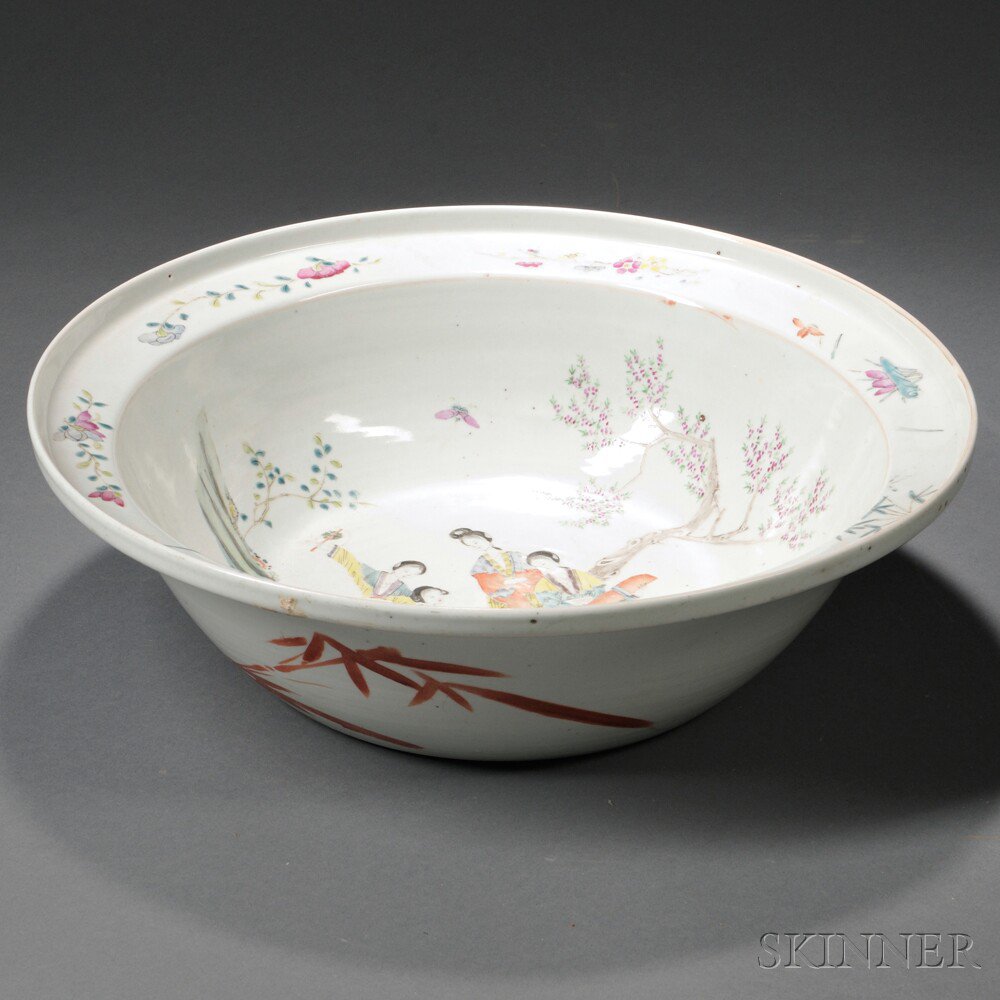 Appraisal: Famille Rose Basin China decorated with four ladies engaged in