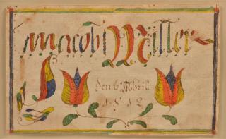 Appraisal: Fraktur Watercolor and Ink on Paper Bookplate Fraktur Watercolor and