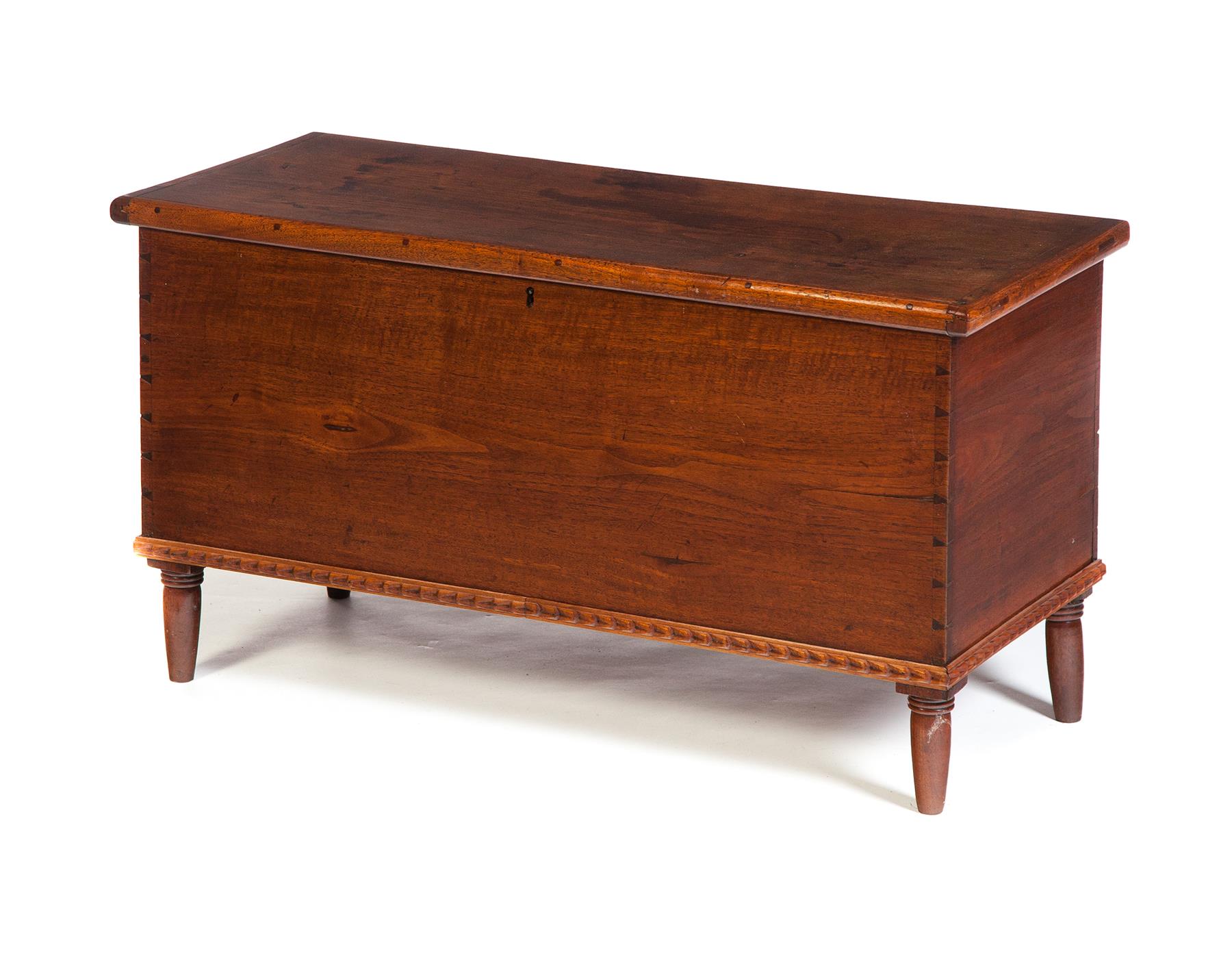 Appraisal: DIMINUTIVE DOVETAILED BLANKET CHEST American mid th century Applied molding