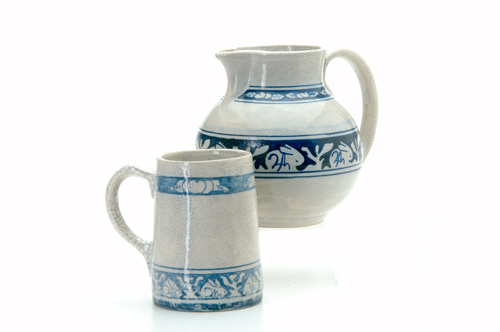 Appraisal: DEDHAM Two Crackleware pieces in the Clockwise Rabbit pattern a