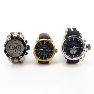 Appraisal: Three Men's Invicta Watches Three Men's Invicta Watches Includes Model