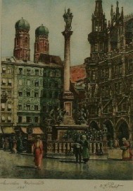 Appraisal: Coloured etching depicting an Italian Square signed LRC in pencil