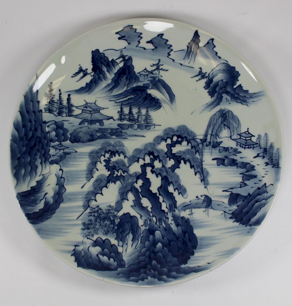 Appraisal: Large Japanese Blue White Porcelain Charger Large Japanese Blue White