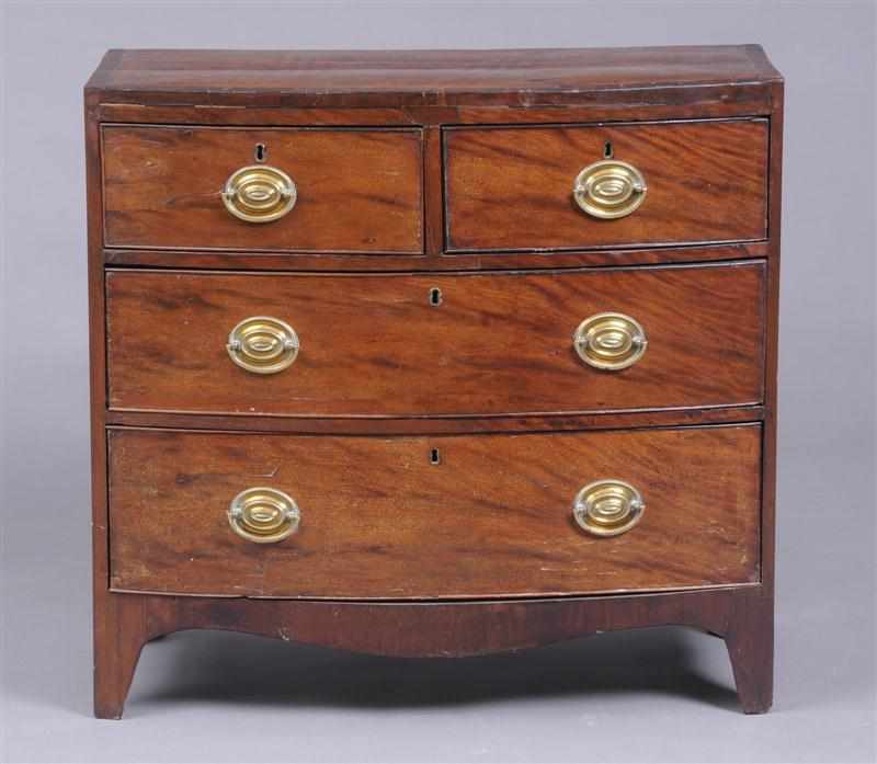 Appraisal: GEORGE III INLAID MAHOGANY BOW-FRONTED CHEST OF DRAWERS The cross-banded