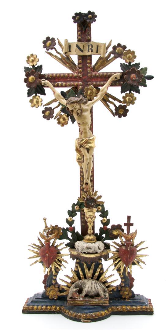 Appraisal: n Italian Polychrome and Parcel Gilt Crucifix th century with