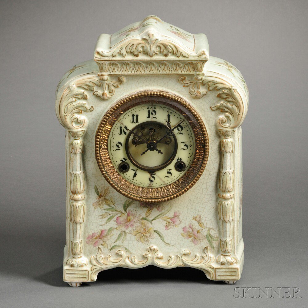 Appraisal: New Haven China Clock floral decoration on a light green