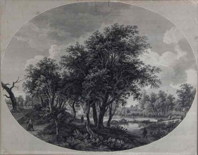 Appraisal: John Brown after Hobbema Woodland scene engraving cm x cm